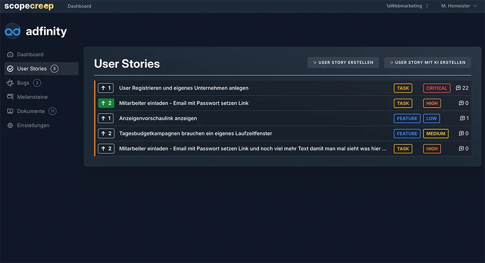 User Story Dashboard